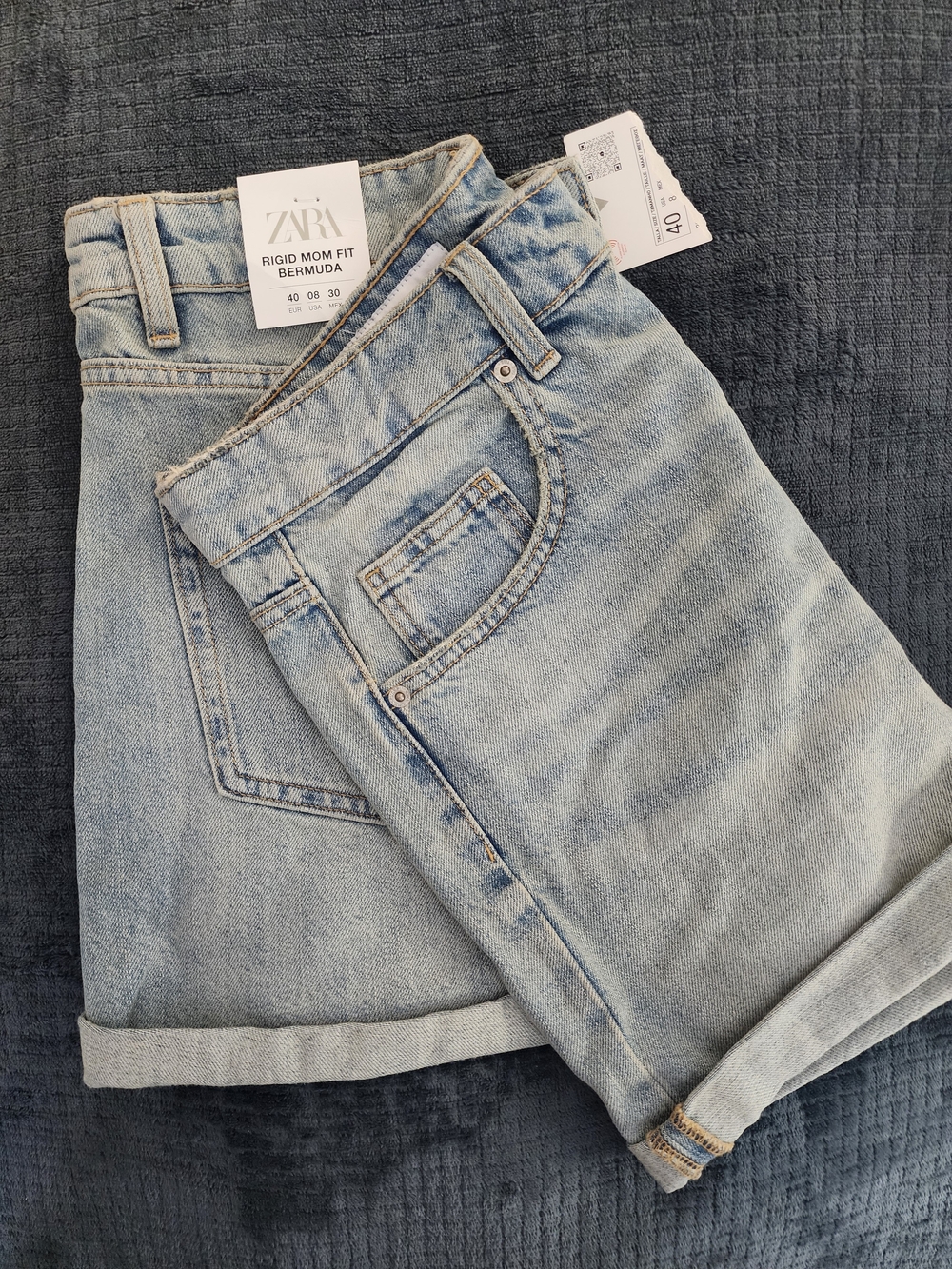 ZARA Light Blue Rigid Mom Fit Bermuda Jeans